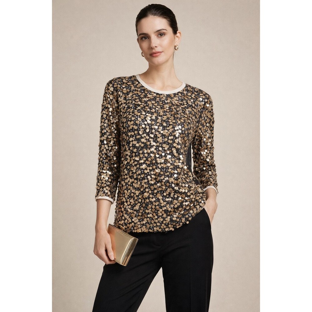 Diane Von Furstenberg‎ Kavita Sequin Top Sz 2 Metallic Sheer Back Party